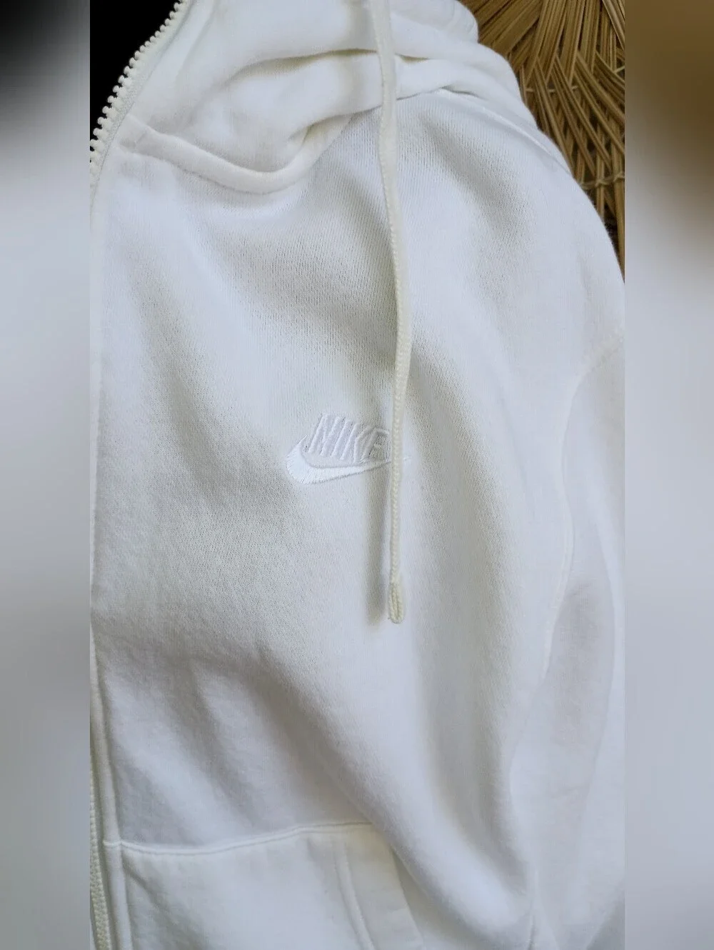 NWOT Nike White 100% Cotton Full-Zip Hoodie with Hood and Kangaroo Pockets_S